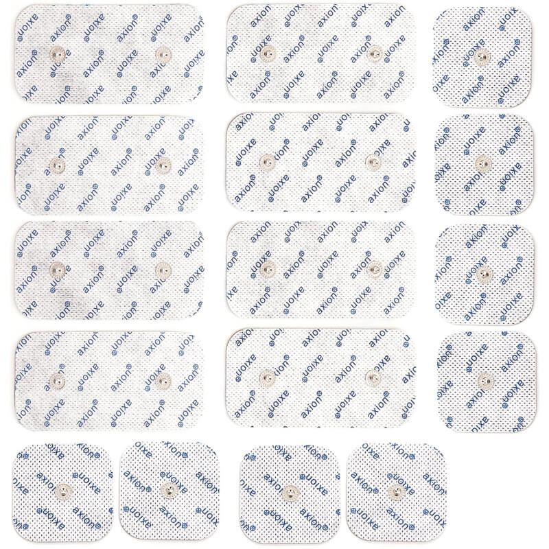 Mixed Set of 16 TENS Unit Electrode Pads - 8 electrode pads 4x2 in and 8 electrode pads 2x2 in with 3.75mm Snap Connection