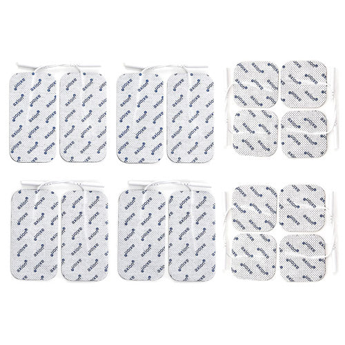 Mixed Set of 16 TENS Unit Electrode Pads - 8 electrode pads 4x2 in and 8 electrode pads 2x2 in with 2mm Plug-in Connection